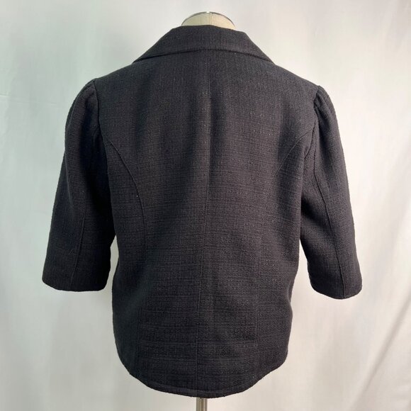 MASSIMO Black Textured Cropped Blazer Jacket With 3/4 Sleeves Medium - Picture 4 of 7